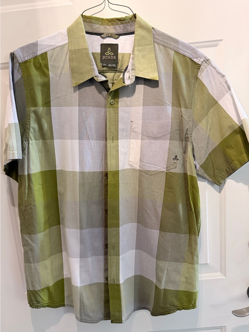 prAna Men's Short-Sleeve Button-Down Shirt - Olive Green Plaid